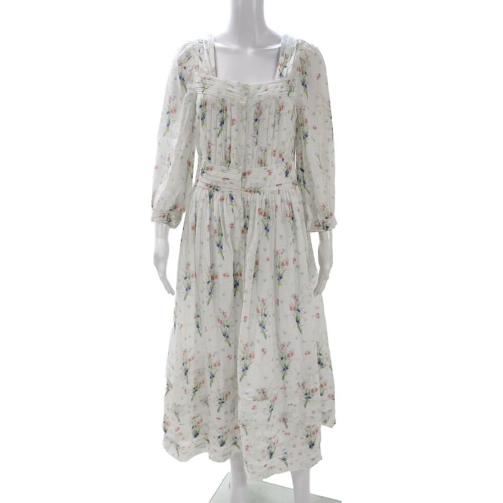 Doen Womens White Sundress Square Neck Long Sleeve Full Length Size S